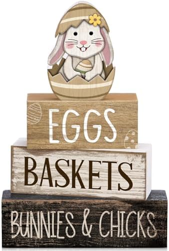 4 Pcs Wooden Farmhouse Tiered Tray Decor Rabbit Egg Signs