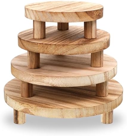 4 Pcs Wooden Risers Display Stands 5", 6", 7", 8", Brown in wood