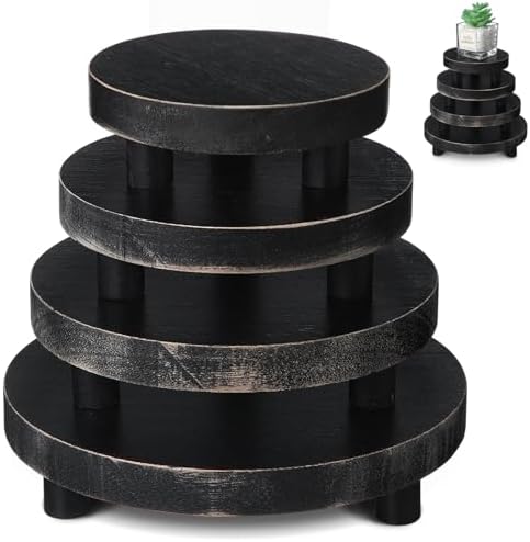 4 Pcs Wooden Risers for Display Wood Pedestal Stand, Black in Black