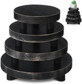 4 Pcs Wooden Risers for Display Wood Pedestal Stand, Black in Black