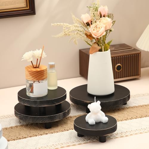 4 Pcs Wooden Risers for Display Wood Pedestal Stand, Black in Black, alternate view 2