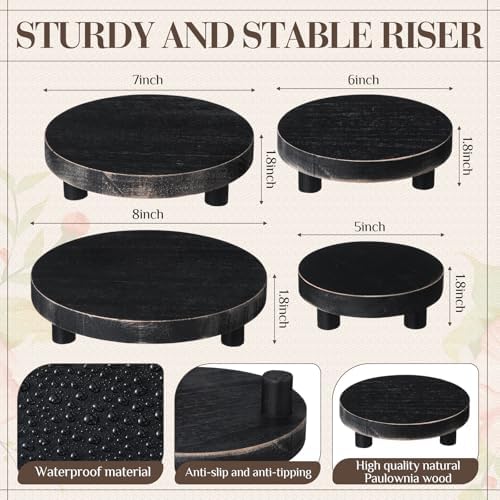 4 Pcs Wooden Risers for Display Wood Pedestal Stand, Black in Black, alternate view 3