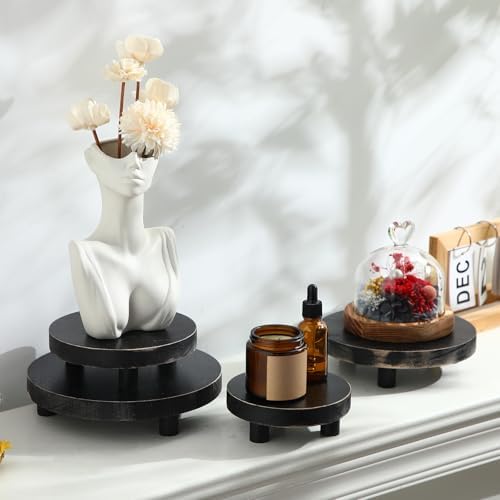 4 Pcs Wooden Risers for Display Wood Pedestal Stand, Black in Black, alternate view 4