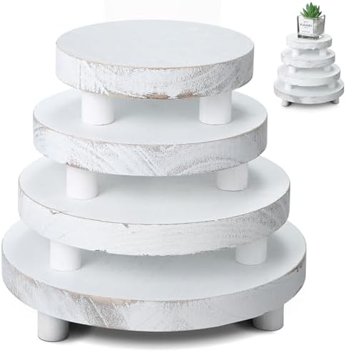 4 Pcs Wooden Risers for Display Wood Pedestal Stand, White in White