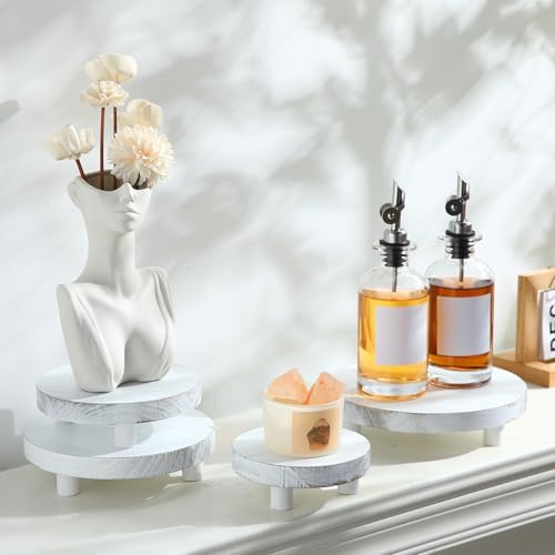 4 Pcs Wooden Risers for Display Wood Pedestal Stand, White in White, alternate view 4