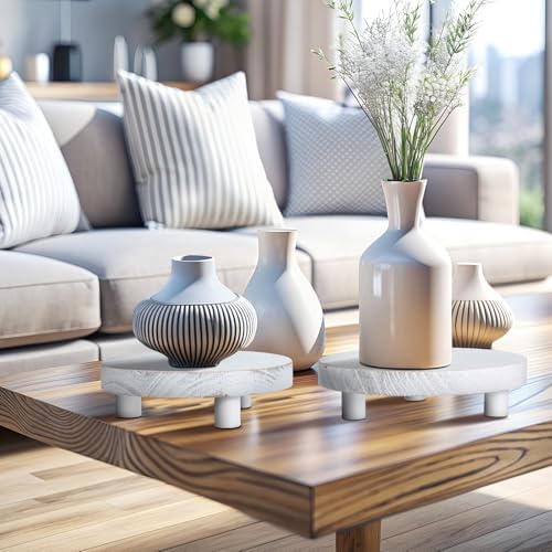 4 Pcs Wooden Risers for Display Wood Pedestal Stand, White in White, alternate view 6