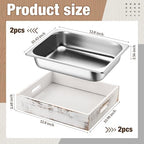 4 Pcs Wooden Serving Tray Stainless Steel Bus Tub, Retro White in Retro White, alternate view 3