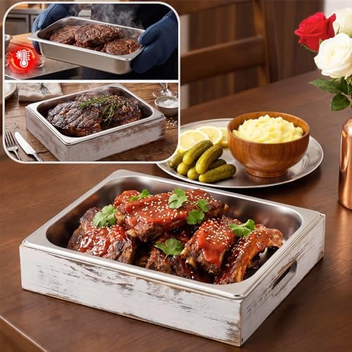 4 Pcs Wooden Serving Tray Stainless Steel Bus Tub, Retro White in Retro White, alternate view 5
