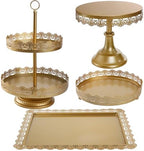 4-Piece Gold Cake Stand Set, Vintage Metal Dessert Table Display Set with 2-Tier Cupcake Holder & Serving Trays