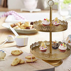 4-Piece Gold Cake Stand Set, Vintage Metal Dessert Table Display Set with 2-Tier Cupcake Holder & Serving Trays, alternate