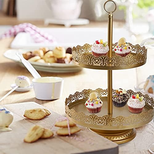 4-Piece Gold Cake Stand Set, Vintage Metal Dessert Table Display Set with 2-Tier Cupcake Holder & Serving Trays, alternate