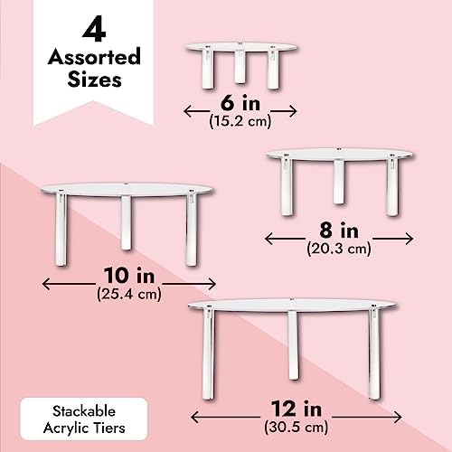 4-Piece Round Acrylic Cake Stand Set - Versatile Dessert Display - Customizable Multi-Tier Buffet Risers, alternate view 3