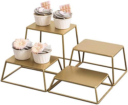 4 Piece Set Modern Brass Tone Metal Nesting Tabletop Cupcake Display Risers, Food Appetizer Dessert Buffet Table