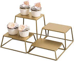 4 Piece Set Modern Brass Tone Metal Nesting Tabletop Cupcake Display Risers, Food Appetizer Dessert Buffet Table