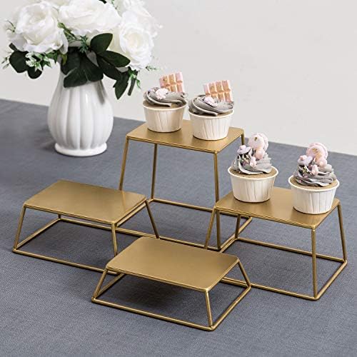 4 Piece Set Modern Brass Tone Metal Nesting Tabletop Cupcake Display Risers, Food Appetizer Dessert Buffet Table, alternate
