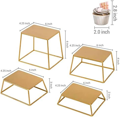 4 Piece Set Modern Brass Tone Metal Nesting Tabletop Cupcake Display Risers, Food Appetizer Dessert Buffet Table, alternate