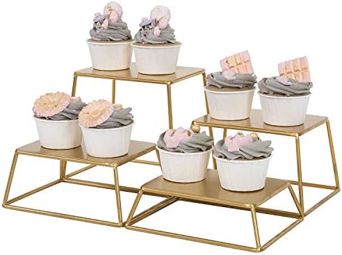 4 Piece Set Modern Brass Tone Metal Nesting Tabletop Cupcake Display Risers, Food Appetizer Dessert Buffet Table, alternate