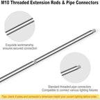 4 Pieces 12-inch M10 Threaded Extension Poles Lighting Fixture Downrods Stems & 180 Degrees Sloped Ceiling, alternate view 3