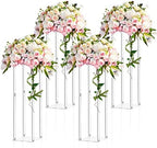 4 Pieces 28 Inch Tall Acrylic Vase Wedding Centerpieces Clear Flower Stand Column Geometric Floral Vase Elegant