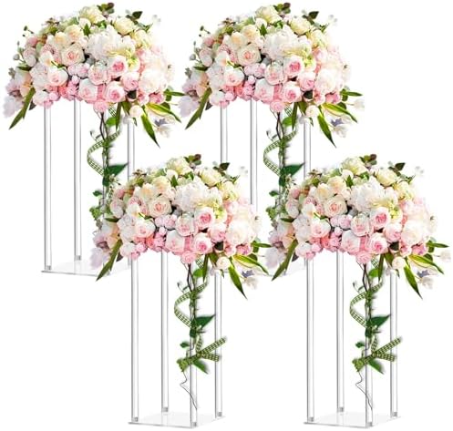 4 Pieces Acrylic Wedding Centerpieces Flower Stand, 16 Inch in Transparent