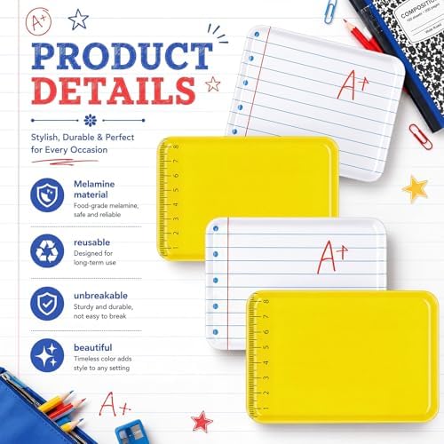 4 Pieces Back to School Serving Trays Melamine Platters in Back to School in Yellow White, alternate view 4