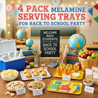 4 Pieces Back to School Serving Trays Melamine Platters in Back to School in Yellow White, alternate view 6