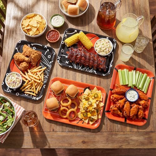 4 Pieces Basketball Serving Trays Melamine Platters in Basketball in Orange Black, alternate view 2