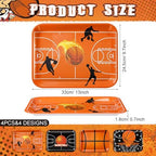 4 Pieces Basketball Serving Trays Melamine Platters in Basketball in Orange Black, alternate view 3