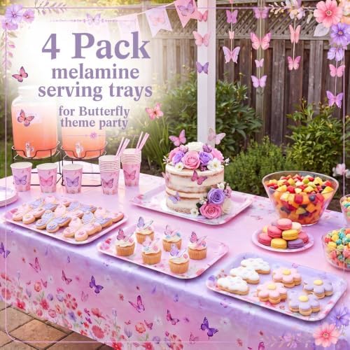 4 Pieces Butterfly Serving Trays Melamine Platters in Butterfly in Colorful, alternate view 6