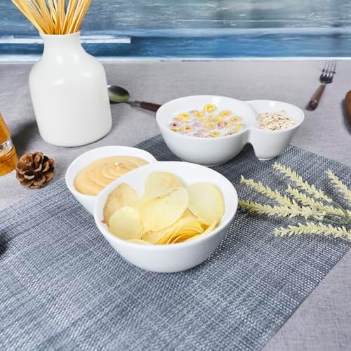 4 Pieces Chip and Dip Serving Set Ceramic Divided Serving Trays Platters Chip and Dip Bowl Compartment Cheese, alternate view