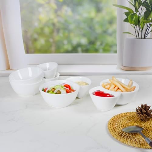 4 Pieces Chip and Dip Serving Set Ceramic Divided Serving Trays Platters Chip and Dip Bowl Compartment Cheese, alternate view
