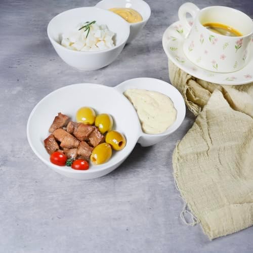 4 Pieces Chip and Dip Serving Set Ceramic Divided Serving Trays Platters Chip and Dip Bowl Compartment Cheese, alternate view