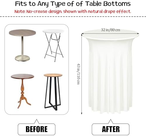 4 Pieces Cocktail Table Skirt 32 x 43 Inch Round Cocktail Tablecloths with Skirt Spandex Stretch Table Covers, alternate view