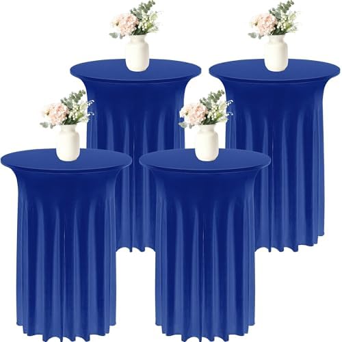 4 Pieces Cocktail Table Skirt Round Cocktail Table Covers 32 x 43 Inch Spandex Stretch High Top Table Cloth for