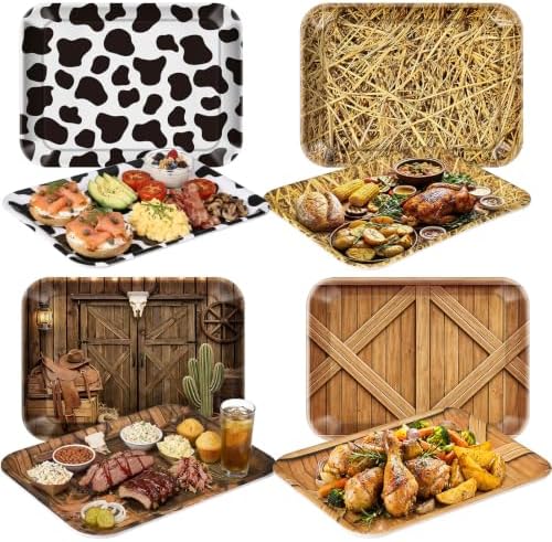 4 Pieces Natural Serving Trays Melamine Platters in Western in Natural