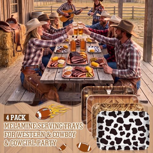 4 Pieces Natural Serving Trays Melamine Platters in Western in Natural, alternate view 5