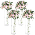 4 Pieces Tall Acrylic Vase Wedding Centerpieces Clear Flower Stand Column Geometric Floral Vase Elegant Display