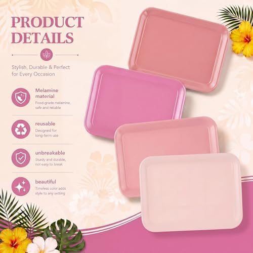 4 Pieces Wedding Serving Trays Melamine Platters in Pink, alternate view 4