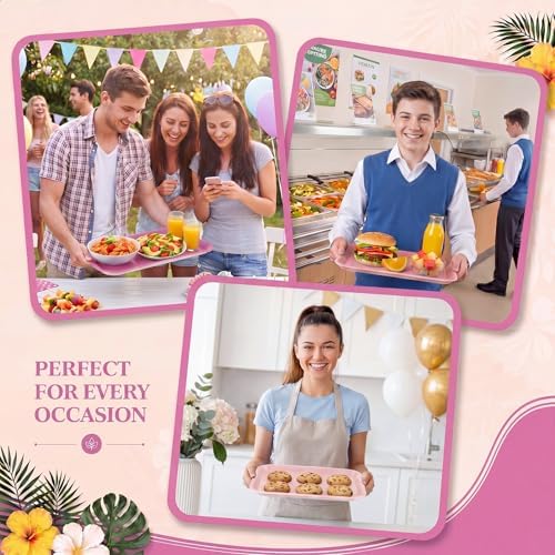4 Pieces Wedding Serving Trays Melamine Platters in Pink, alternate view 5