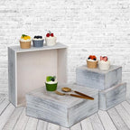 4 Pieces Wooden Cake Stands, Antique White Cupcake Stands for Display,12 inches Square Wooden crates, Wood, alternate view 4