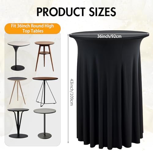 4 pk Black Cocktail Table Cloth Round 36×43in-High Top Highboy Bar Cocktail Tablecloths-Wrinkle Free Stretchy, alternate view
