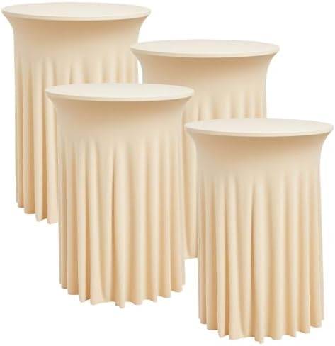 4 pk Champagne Cocktail Table Cloth Round 32×43in-High Top Highboy Bar Cocktail Tablecloths-Wrinkle Free