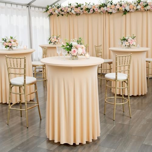4 pk Champagne Cocktail Table Cloth Round 32×43in-High Top Highboy Bar Cocktail Tablecloths-Wrinkle Free, alternate view 2