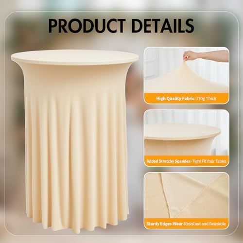 4 pk Champagne Cocktail Table Cloth Round 32×43in-High Top Highboy Bar Cocktail Tablecloths-Wrinkle Free, alternate view 5