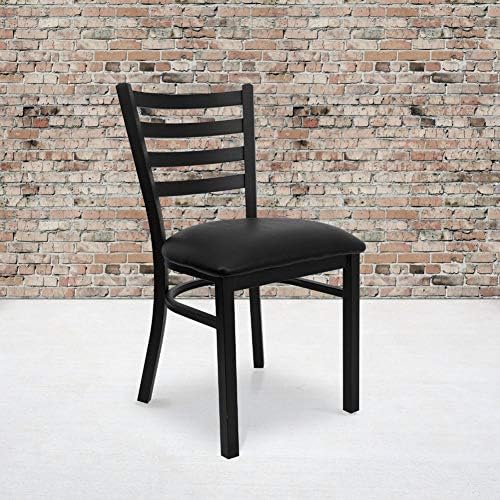 4 Pk. HERCULES Series Black Ladder Back Metal Restaurant Chair - Black Vinyl Seat, alternate view 2