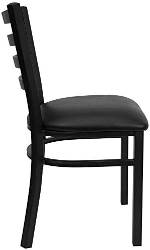 4 Pk. HERCULES Series Black Ladder Back Metal Restaurant Chair - Black Vinyl Seat, alternate view 7