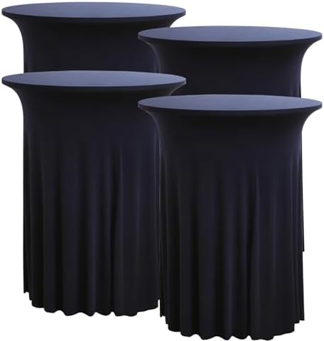 4 pk Navy Blue Cocktail Table Cloth Round 32×43in-High Top Highboy Bar Cocktail Tablecloths-Wrinkle Free