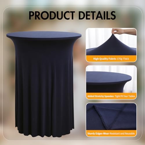 4 pk Navy Blue Cocktail Table Cloth Round 32×43in-High Top Highboy Bar Cocktail Tablecloths-Wrinkle Free, alternate view 5