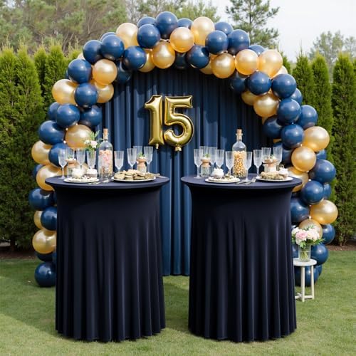 4 pk Navy Blue Cocktail Table Cloth Round 32×43in-High Top Highboy Bar Cocktail Tablecloths-Wrinkle Free, alternate view 6