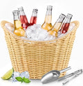 4 Quart Small Ice Bucket with Wicker Outer Basket, Scoop, Tong and Handle